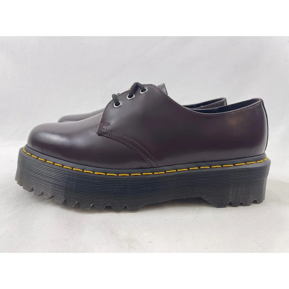 Dr. Martens 1461 Quad Men 10 Women 11 Burgundy Smooth Leather Platform Shoes NEW